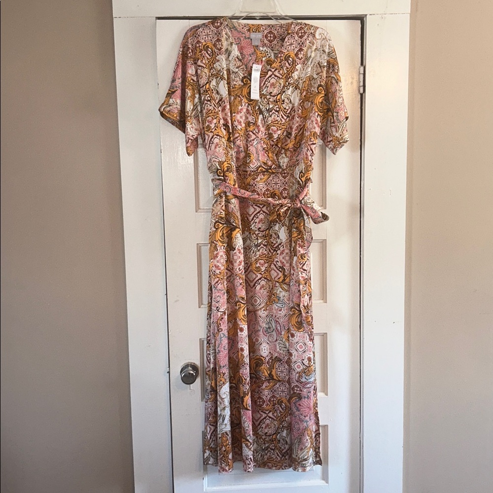 CHICO’s Women’s Maxi Dress Kimono Paisley Strawberry Blush Size 2 or US 12